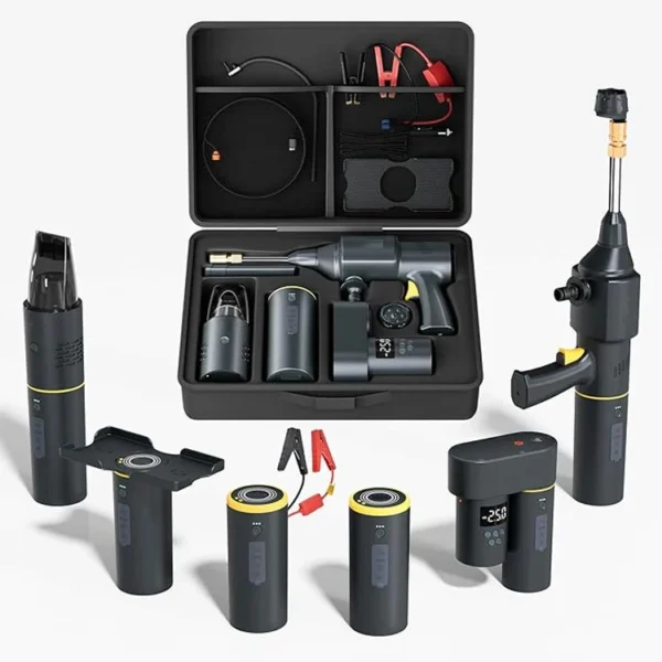 Kit de voiture 5 en 1 19000Pa aspirateur de voiture 200psi laveuse lampes de poche Portable 150psi gonfleur de pneu 15000mah démarreur de saut de voiture