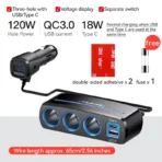 Charge rapide 3.0 Type C adaptateur de voiture 3 ports - Image 3